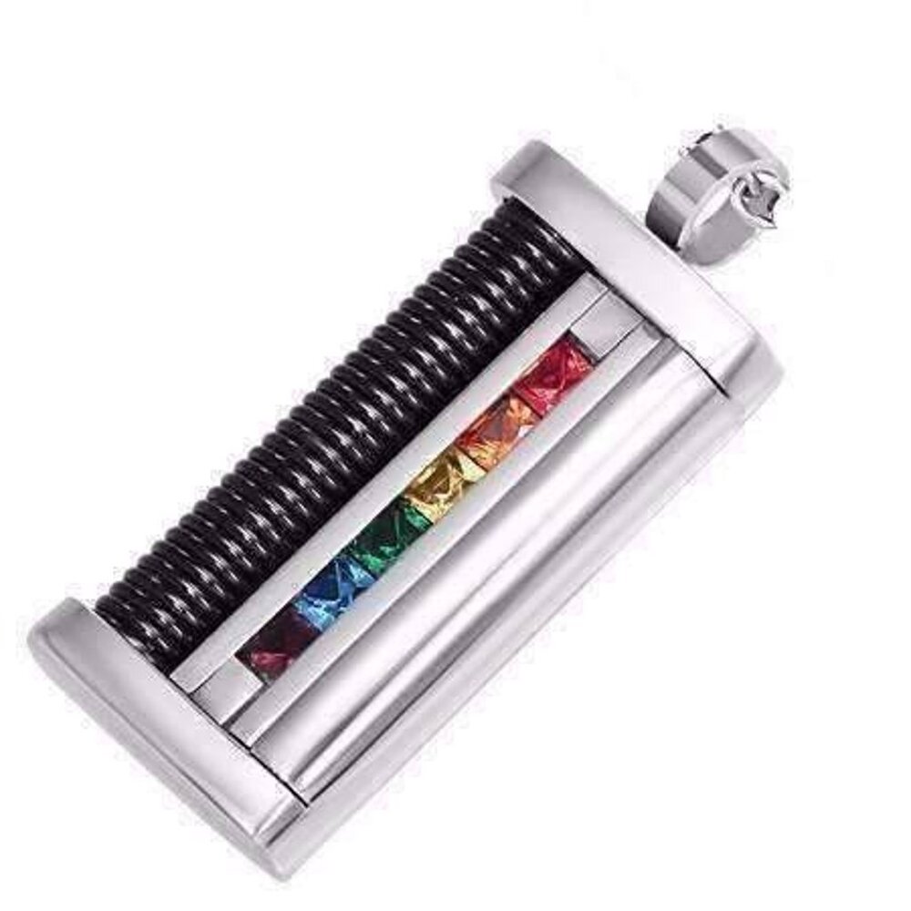 NEW ~ Stainless Steel Rainbow Gay Multi Colored SIX Gemstone Pendant - UNISEX
